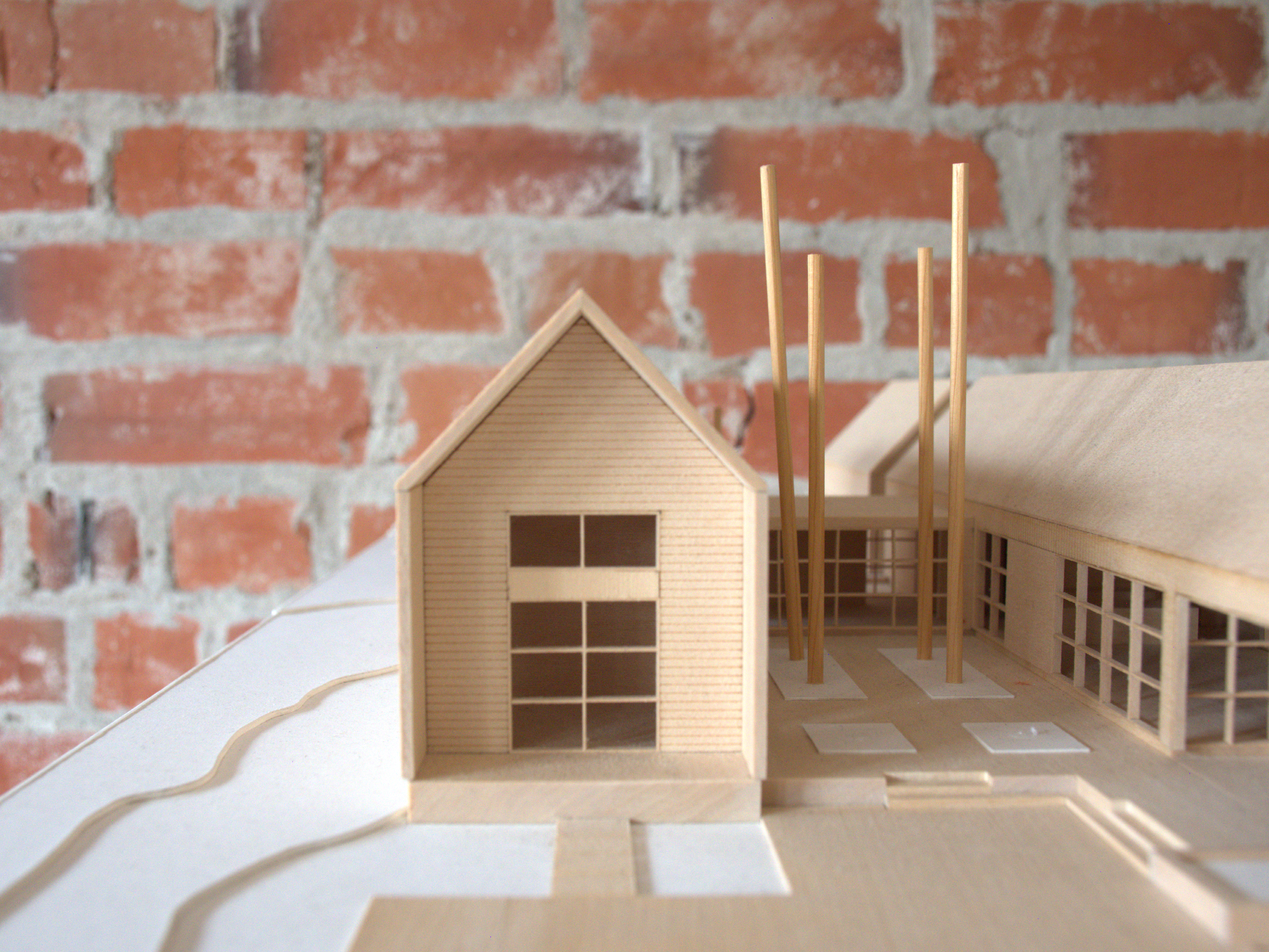 Detailed scale model showing courtyard and spatial relationships of a modern home